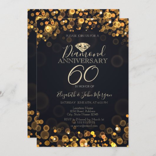 Luxe Diamond Bokeh Stippen Bruiloft Jubileum Kaart (Voorkant / Achterkant)