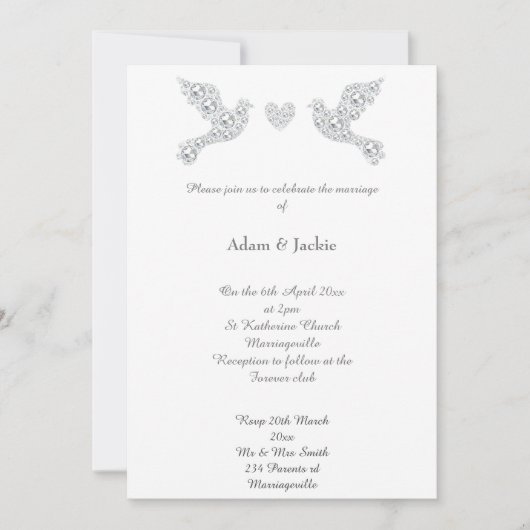 Luxe Diamond Love Dove Wedding Kaart (Voorkant)