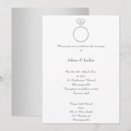 Luxe Diamond Ring Wedding Uitnodiging (Voorkant / Achterkant)