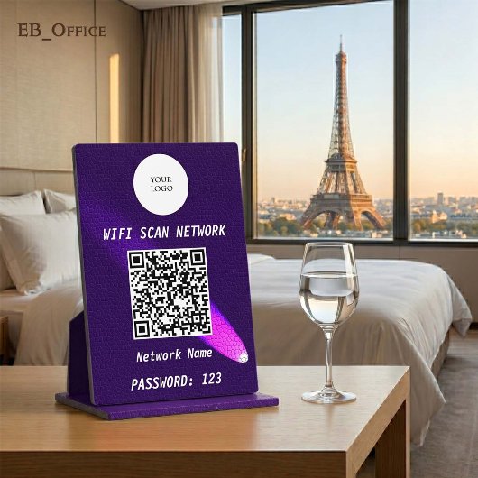 Luxe Diep Paarse Leren Spotlight QR Code Wifi Fotoplaat