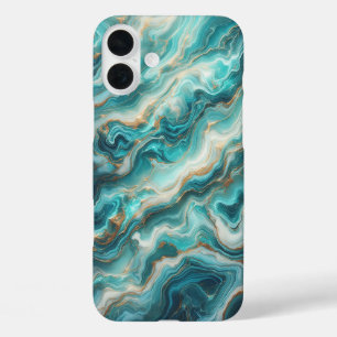 Luxe diepe turquoise marmeren telefoonhoes - Elega iPhone 16 Plus Hoesje