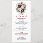 Luxe Dieprode Bloemen Eucalyptus Gouden Menukaart (Voorkant)