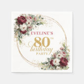 Luxe Dieprode Bloemengoud 80e Verjaardag Servetten (Voorkant)