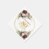 Luxe Dieprode Bloemengoud 80e Verjaardag Servetten (Hoek)