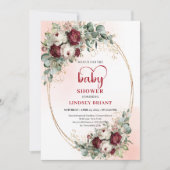 Luxe dieprode en gouden babyshower uitnodiging (Voorkant)