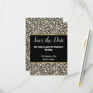 LUXE DIERENPRINT GOUD GLITTER SAVE THE DATE RSVP KAARTJE