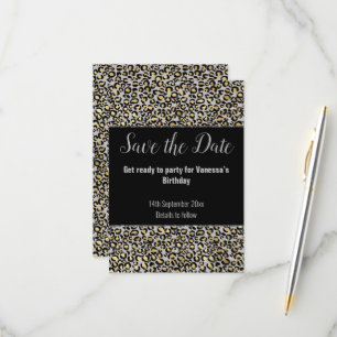 LUXE DIERENPRINT GRIJZE GLITTER SAVE THE DATE RSVP KAARTJE