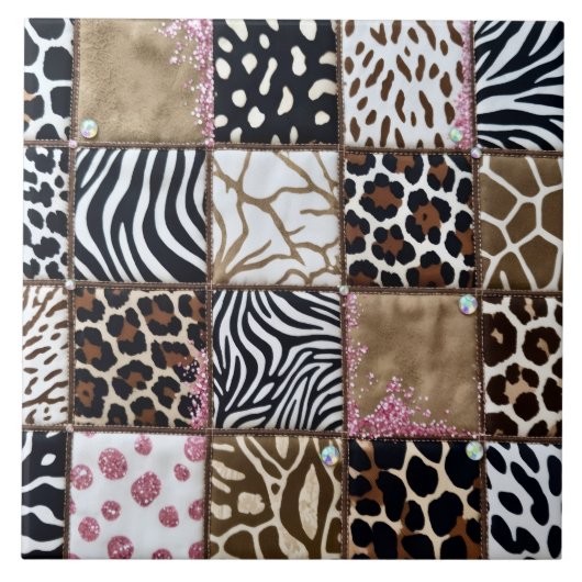 Luxe Dierenprint Roze Rijnsteen Tegeltje (Voorkant)