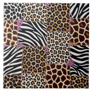 Luxe Dierenprint Roze Rijnsteen Tegeltje