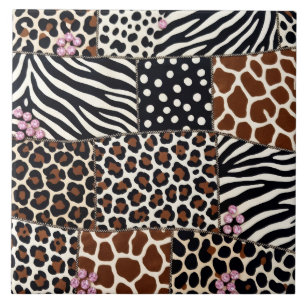 Luxe Dierenprint Roze Rijnsteen Tegeltje
