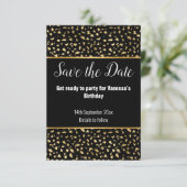 LUXE DIERENPRINT ZWARTE GLITTER SAVE THE DATE RSVP KAARTJE (Staand voorkant)