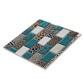 Luxe Dierprint Teal Nep Glitter Tegeltje (Zijkant)