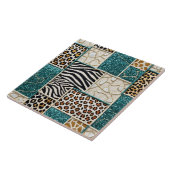 Luxe Dierprint Teal Nep Glitter Tegeltje (Zijkant)