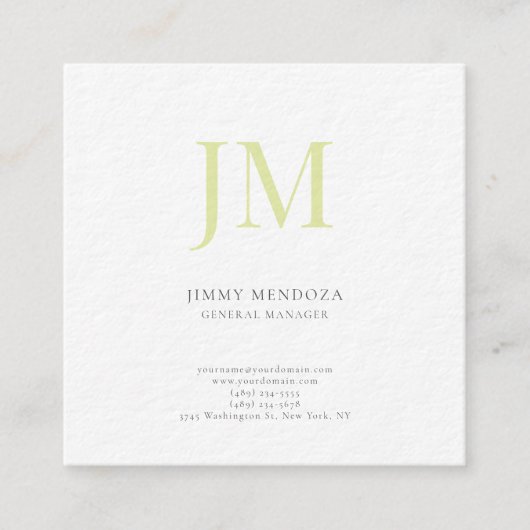 Luxe dik modern effen professioneel monogram vierkante visitekaartje (Voorkant)