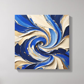 Luxe dikke impasto blauwe golven gouden aders muur canvas afdruk