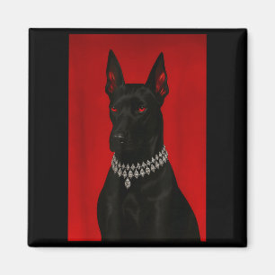 Luxe dobermann donkere zwarte hond portret gotisch magneet