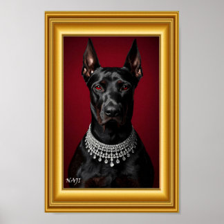 Luxe Dobermann-portret met diamanten halsketting – Poster