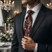 Luxe Donker Burgundyrood Roos Winter Botanisch Blo Stropdas