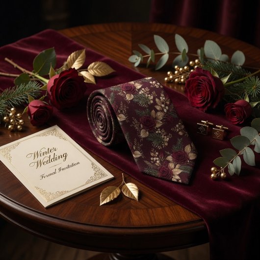 Luxe Donker Burgundyrood Roos Winter Botanisch Blo Stropdas