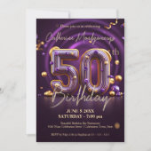 Luxe Donker Paarse en Gouden 50e Verjaardag Kaart (Voorkant)