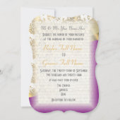 Luxe donker paarse en gouden damast bruiloft kaart (Voorkant)