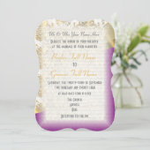 Luxe donker paarse en gouden damast bruiloft kaart (Staand voorkant)