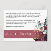 Luxe donker Roos roze bloemenbruiloft Details Informatiekaartje (Voorkant)