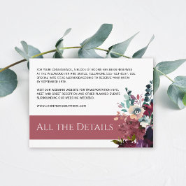 Luxe donker Roos roze bloemenbruiloft Details Informatiekaartje