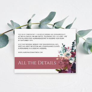 Luxe donker Roos roze bloemenbruiloft Details Informatiekaartje