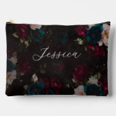 Luxe donker turquoise rode bloemrijke monogram etui (Voorkant)
