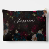 Luxe donker turquoise rode bloemrijke monogram etui (Achterkant)