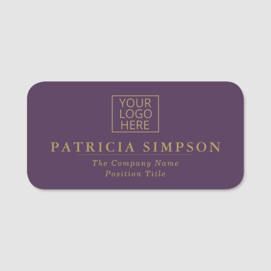 Luxe Donker Violet Paarse en Gouden: Elegante Logo Naamplaatje (Voorkant)