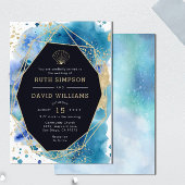 Luxe, donkerblauw en gouden bruiloft-uitnodiging kaart