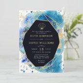 Luxe, donkerblauw en gouden bruiloft-uitnodiging kaart (Staand voorkant)