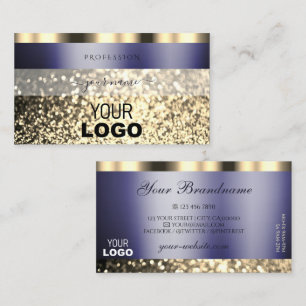 Luxe, donkerblauw, gouden glitter met Logo Visitekaartje