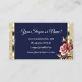 Luxe Donkerblauw Gouden Glitter Roze  Roos Visitekaartje (Achterkant)