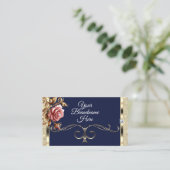 Luxe Donkerblauw Gouden Glitter Roze  Roos Visitekaartje (Staand voorkant)