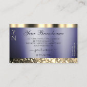 Luxe, donkerblauw, goudglitter-monogram visitekaartje (Achterkant)