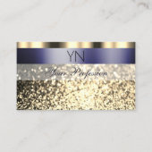 Luxe, donkerblauw, goudglitter-monogram visitekaartje (Voorkant)