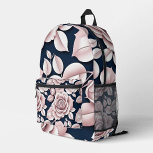 Luxe donkerblauwe rozen met witte details bedrukte rugzak