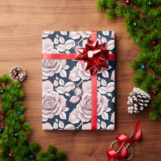 Luxe donkerblauwe rozen met witte details cadeaupapier (Feestdagen Geschenken)