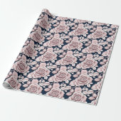 Luxe donkerblauwe rozen met witte details cadeaupapier (Uitgerold)