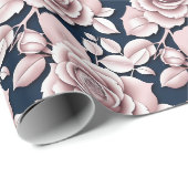Luxe donkerblauwe rozen met witte details cadeaupapier (Rol Hoek)