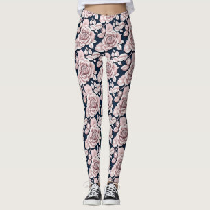 Luxe donkerblauwe rozen met witte details leggings