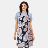 Luxe donkerblauwe rozen met witte details schort (Gedragen)