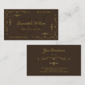 Luxe donkerbruine gouden hoeken Initialen Visitekaartje (Voorkant / Achterkant)
