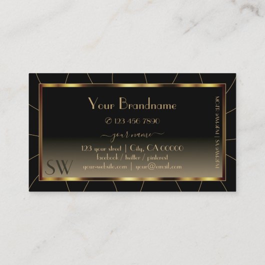 Luxe, donkerbruine Lijst met monogram Visitekaartje (Achterkant)