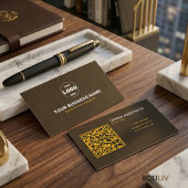 Luxe Donkerbruine Textuur QR Code Minimaal Goud Visitekaartje