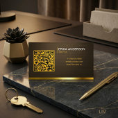 Luxe Donkerbruine Textuur QR Code Minimaal Goud Visitekaartje