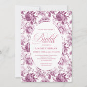 Luxe donkere fuchsia rozen patroon bruidsdouche kaart (Voorkant)